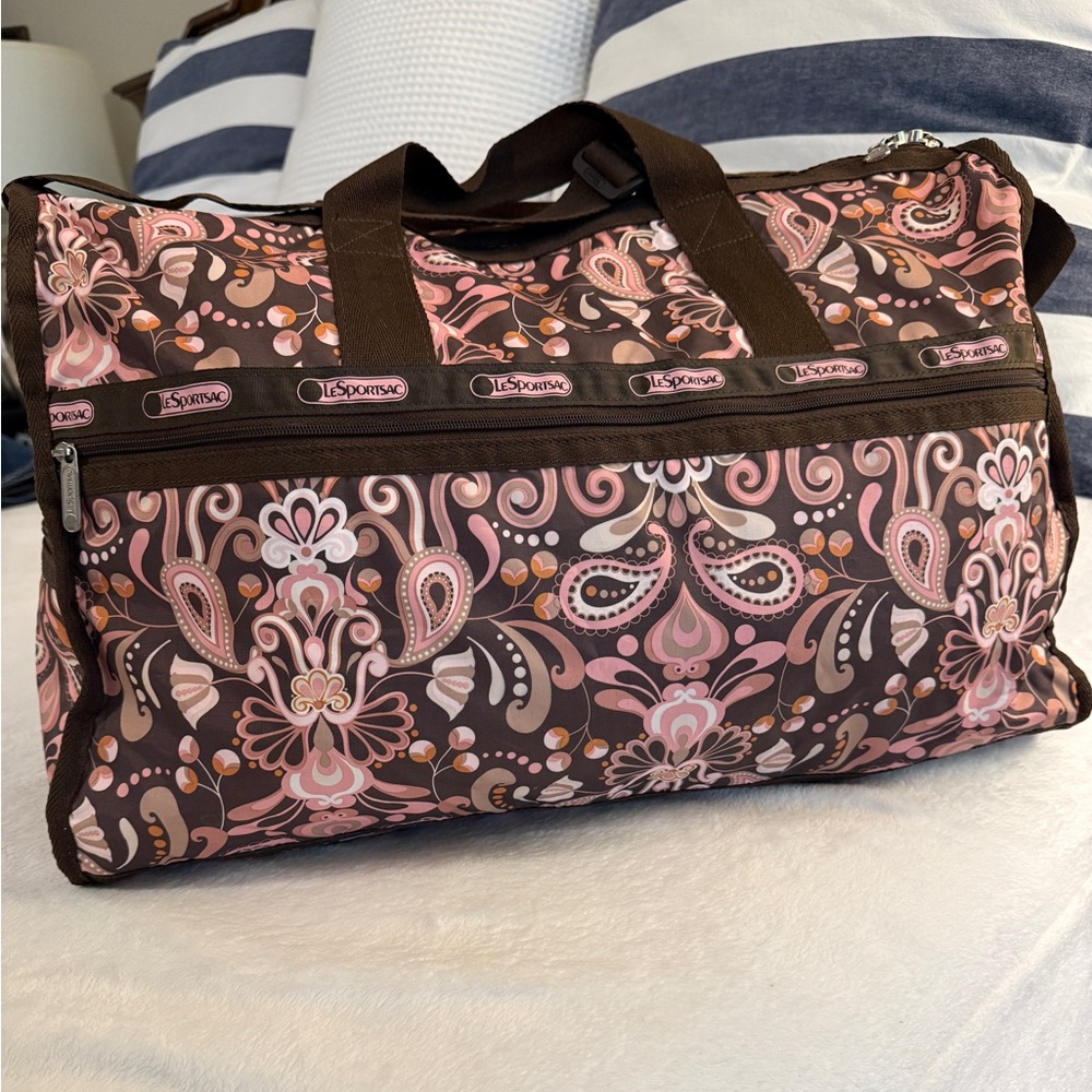 LeSportsac Large Weekender Bag Vintage Pink and Brown Paisley